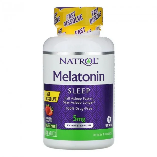 Мелатонін Natrol Melatonin 5mg Fast Dissolve, 150 таблеток, Полуниця
