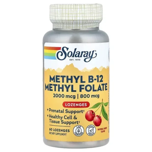 Метил B-12 та метилфолат Solaray Methyl B-12 & Methyl Folate, 60 льодяників - Вишня