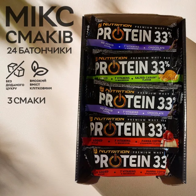 Мікс батончиків Go On Nutrition Protein 33%, 24*50 грам блок з 3 смаками