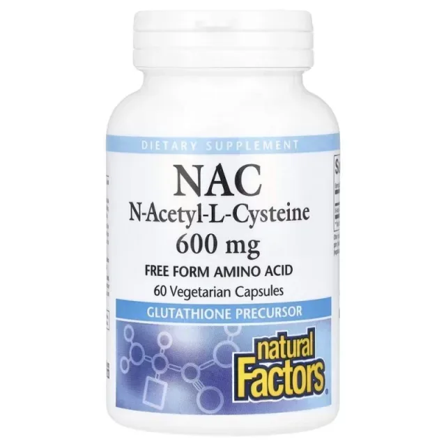 N-ацетил-L-цистин Natural Factors N-Acetyl-L-Cysteine 600 mg, 60 вегакапсул для антиоксидантної підтримки