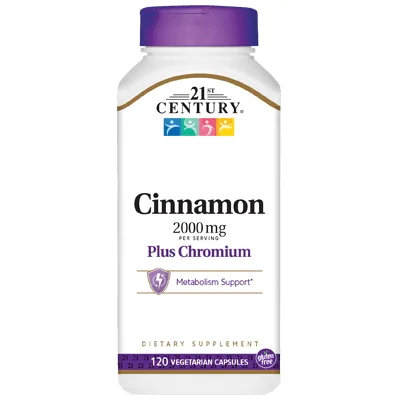Натуральна добавка 21st Century Cinnamon Plus Chromium 2000 mg, 120 вегакапсул