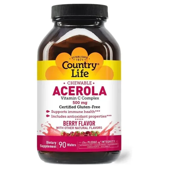 Натуральная добавка Country Life Acerola 500 mg, 90 жевательных таблеток - Ягоды