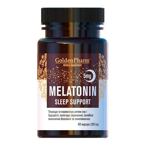Натуральна добавка Golden Pharm Melatonin Sleep Support 5 mg, 60 вегакапсул