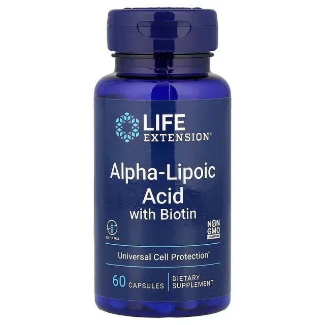 Натуральна добавка Life Extension Alpha-Lipoic Acid with Biotin, 60 капсул