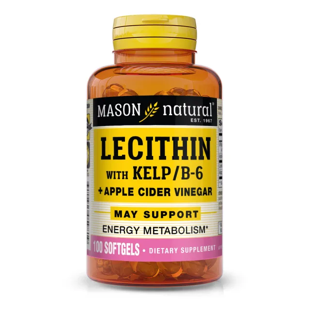 Натуральна добавка Mason Natural Lecithin 200 mg with Kelp/Vitamin B6 Plus Cider Vinegar, 100 капсул