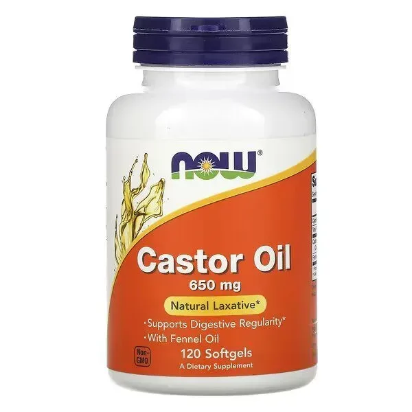 Натуральна добавка NOW Castor Oil 650 mg, 120 капсул