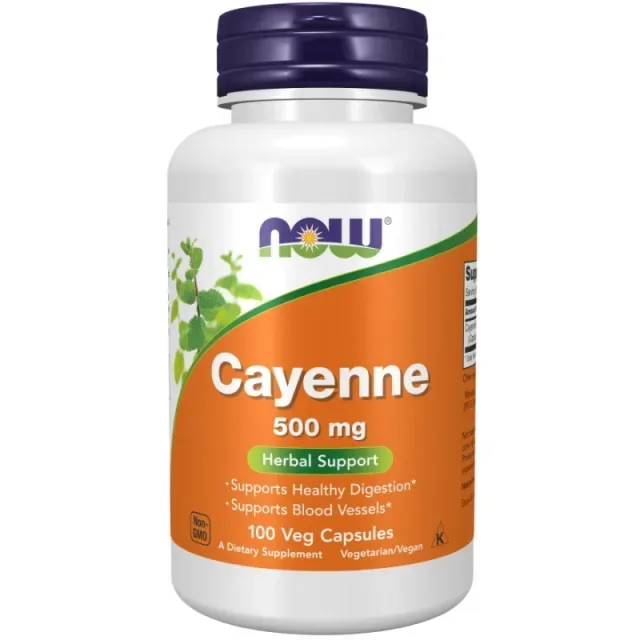 Натуральна добавка NOW Cayenne 500 mg, 100 вегакапсул