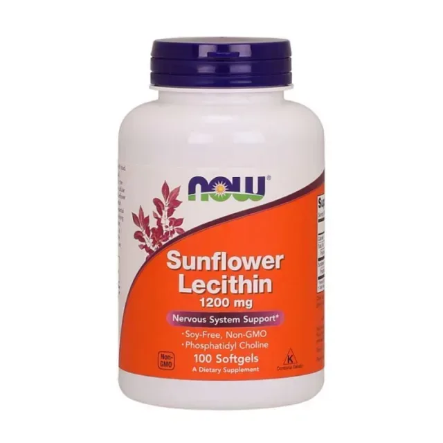 Натуральна добавка NOW Sunflower Lecithin 1200 mg, 100 капсул
