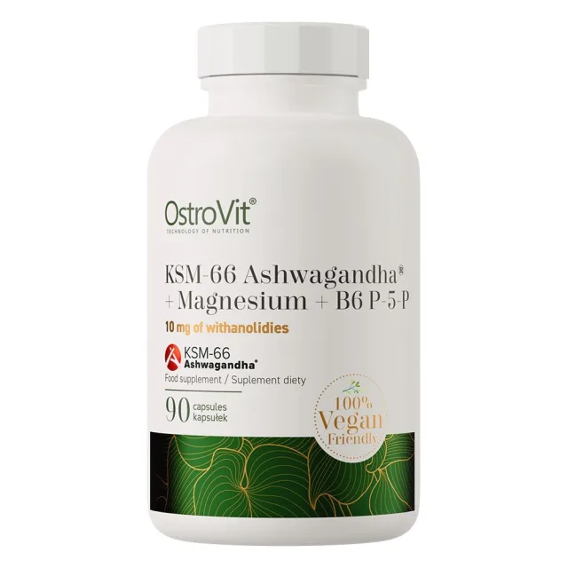 Натуральна добавка OstroVit Vege KSM-66 Ashwagandha + Magnesium + B6 P-5-P, 90 капсул