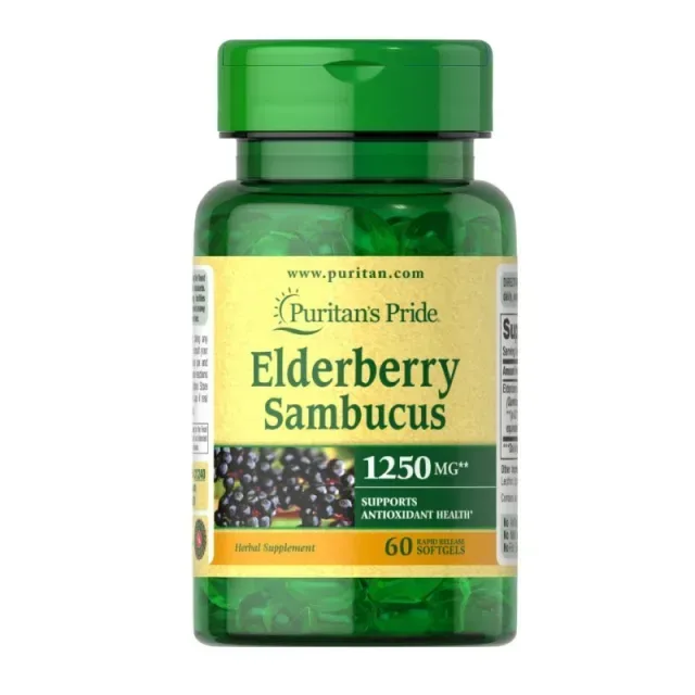 Натуральная добавка Puritan's Pride Elderberry Sambucus 1250 mg, 60 капсул
