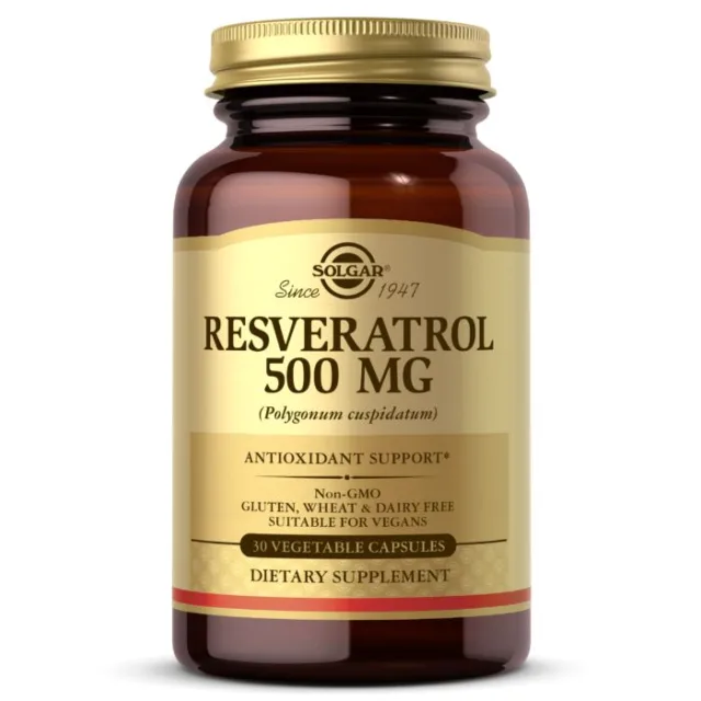 Натуральна добавка Solgar Resveratrol 500 mg, 30 вегакапсул