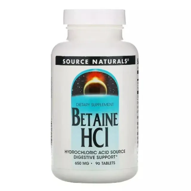Натуральна добавка Source Naturals Betaine HCl 650 mg, 90 таблеток