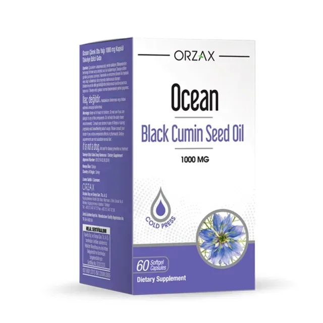 Масло черного тмина Orzax Ocean Black Cumin Seed Oil 1000 mg, 60 капсул для поддержки кожи и иммунной системы