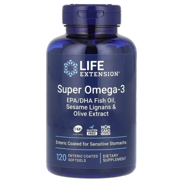 Омега-3 Life Extension Super Omega-3 Enteric Coated, 120 капсул для підтримки серця та мозку