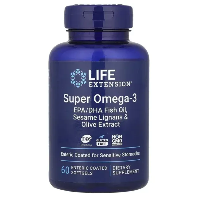 Омега-3 Life Extension Super Omega-3 Enteric Coated, 60 капсул для підтримки серця иа суглобів
