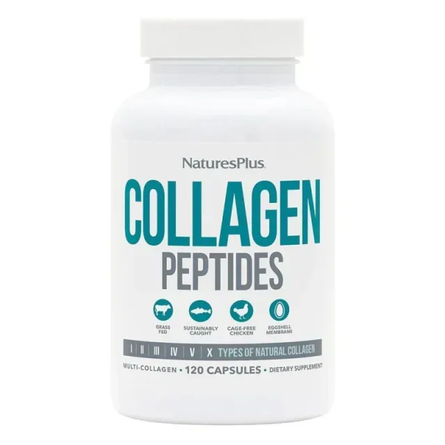 Пептиди колагену Natures Plus Collagen Peptides (Type I, II, III, IV, V, X), 120 капсул