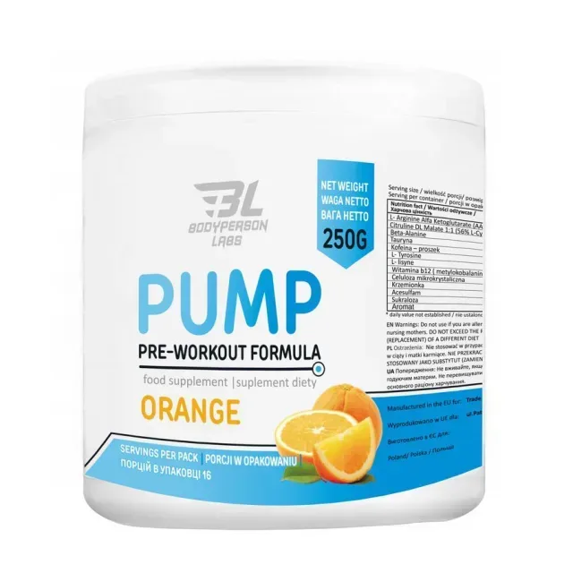 Предтренировочный комплекс Bodyperson Labs Pump, 250 грамм - Апельсин