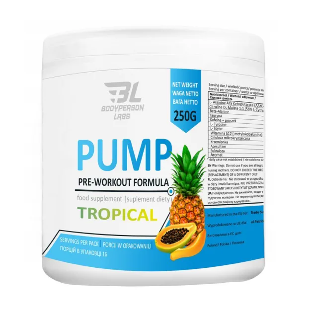 Передтренувальний комплекс Bodyperson Labs Pump, 250 грам - Тропічний
