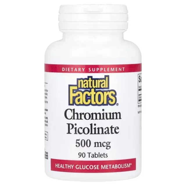 Піколінат хрому Natural Factors Chromium Picolinate 500 mcg, 90 таблеток для контролю цукру та апетиту
