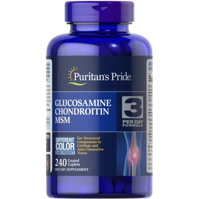 Препарат для суглобів і зв'язок Puritan's Pride Glucosamine Chondroitin MSM 3 Per Day Formula, 240 каплет