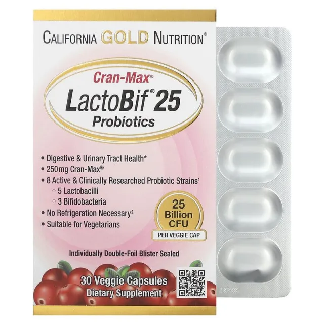 Пробіотик California Gold Nutrition LactoBif 25 Probiotics, 30 вегакапсул для підтримкм травлення та кишечника