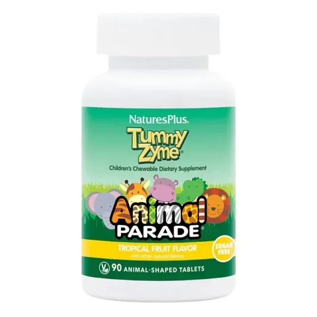Пробіотики і пребіотики Natures Plus Animal Parade Tummy Zyme Children’s Chewables, 90 жувальних таблеток - Тропічні фрукти