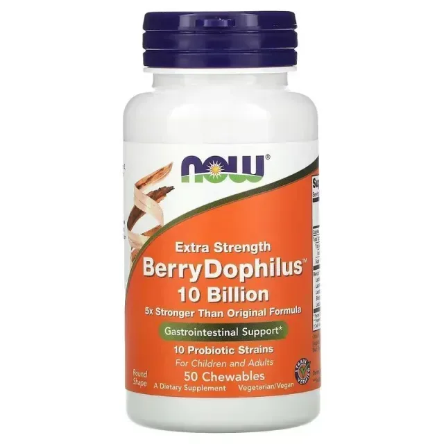 Пробиотики и пребиотики NOW BerryDophilus 10 Billion, 50 жевательных таблеток - Ягоды
