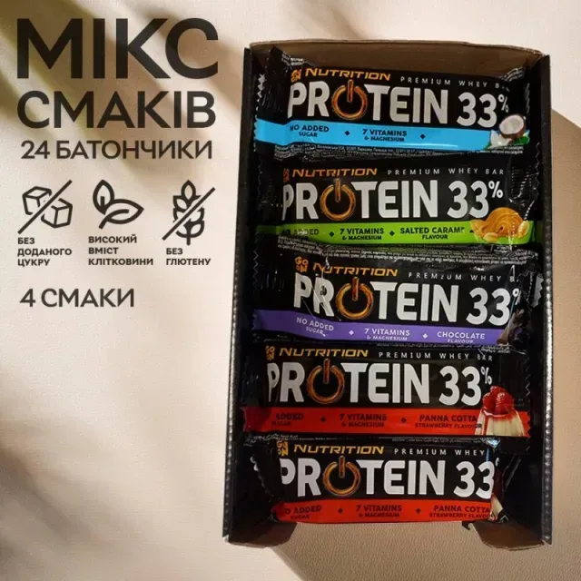 Protein 33% БЛОК, 24*50 грам, МІКС СМАКІВ
