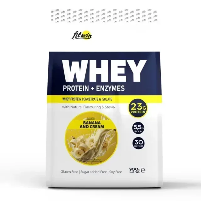 Протеїн FitWin Whey Protein + Enzymes, 900 грам - Полуничний крем