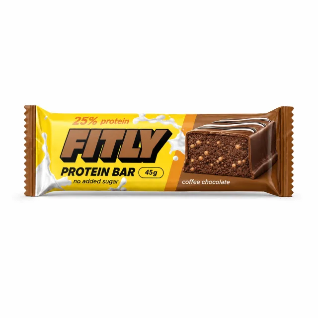 Протеиновый батончик Fitly Protein Bar 25% No Added Sugar, 45 грамм - Кофе-шоколад