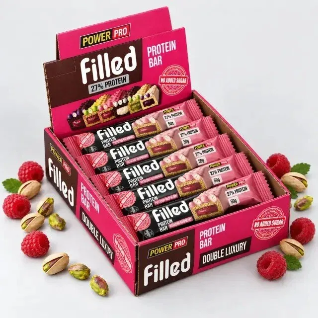 Протеїновий батончик Power Pro Filled Protein Bar 27% No Added Sugar, 10*50 грам - Фісташка-малина