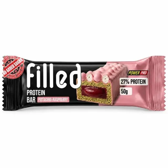 Протеїновий батончик Power Pro Filled Protein Bar No Added Sugar, 50 грам - Фісташка-малина