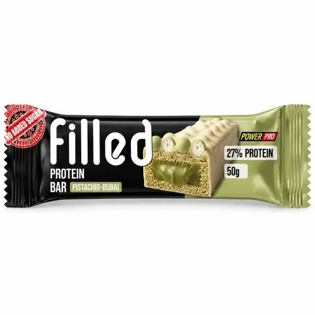 Протеїновий батончик Power Pro Filled Protein Bar No Added Sugar, 50 грам - Фісташка-Дубай