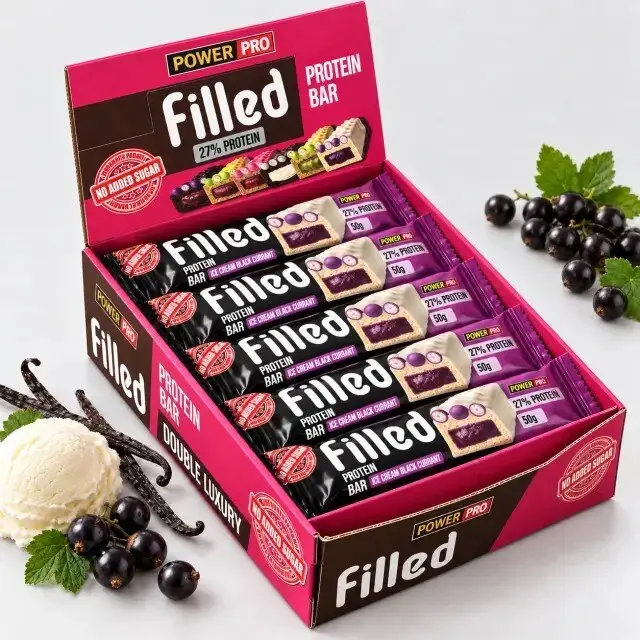Протеїновий батончик Power Pro Filled Protein Bar No Added Sugar, 10*50 грам - Пломбір-чорна смородина