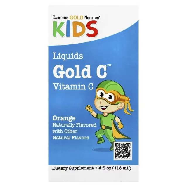 Рідкий вітамін C для дітей California Gold Nutrition Kids Gold C Liquid, 118 мл - Апельсин для підтримки імунітету