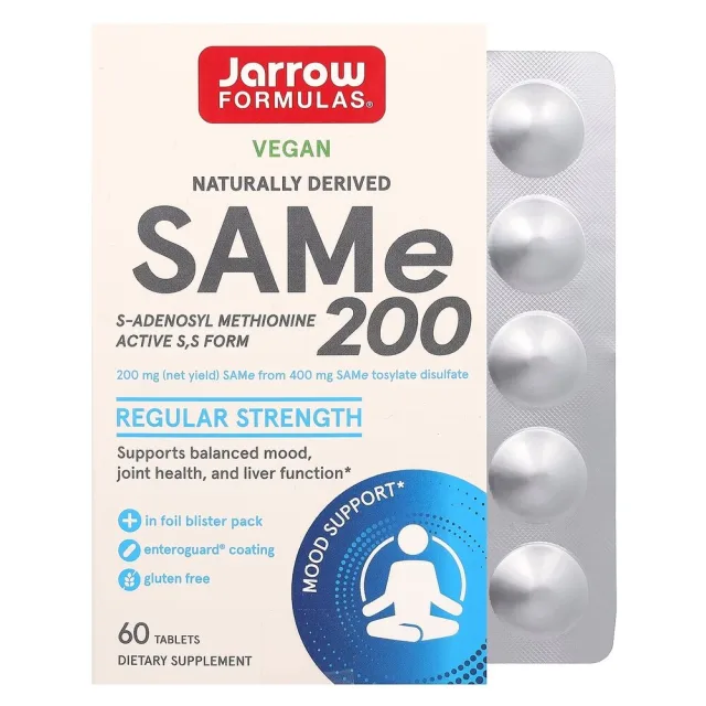 S-аденозил L-метионин Jarrow Formulas SAMe 200 mg, 60 таблеток для поддержки функции печени и суставов