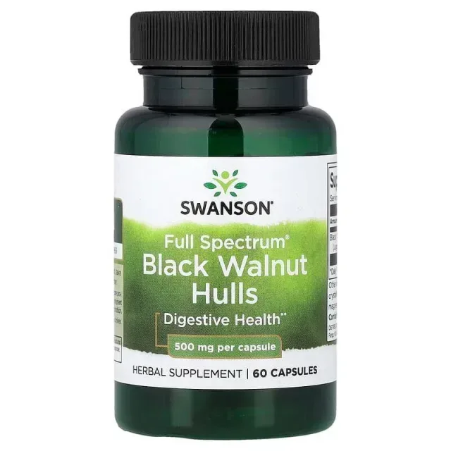 Шкаралупа чорного горіха Swanson Black Walnut Hulls 500 mg Full Spectrum, 60 капсул