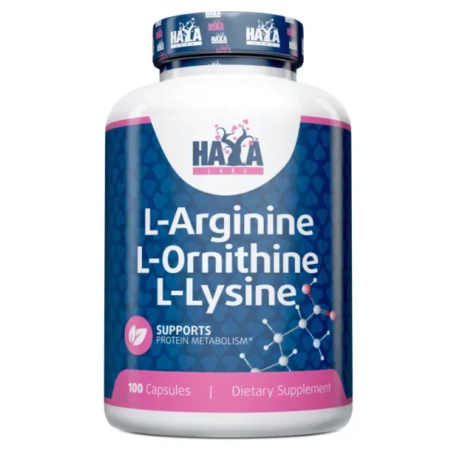 Стимулятор тестостерона Haya Labs L-Arginine L-Ornithine L-Lysine, 100 капсул
