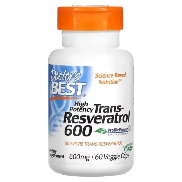 Транс-ресвератрол Doctor's Best Trans-Resveratrol 600 mg, 60 вегакапсул для поддержки сердечно-сосудистой системы
