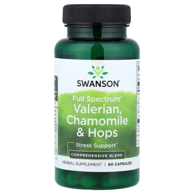 Трав’яний комплекс Swanson Valerian, Chamomile & Hops Full Spectrum, 60 капсул
