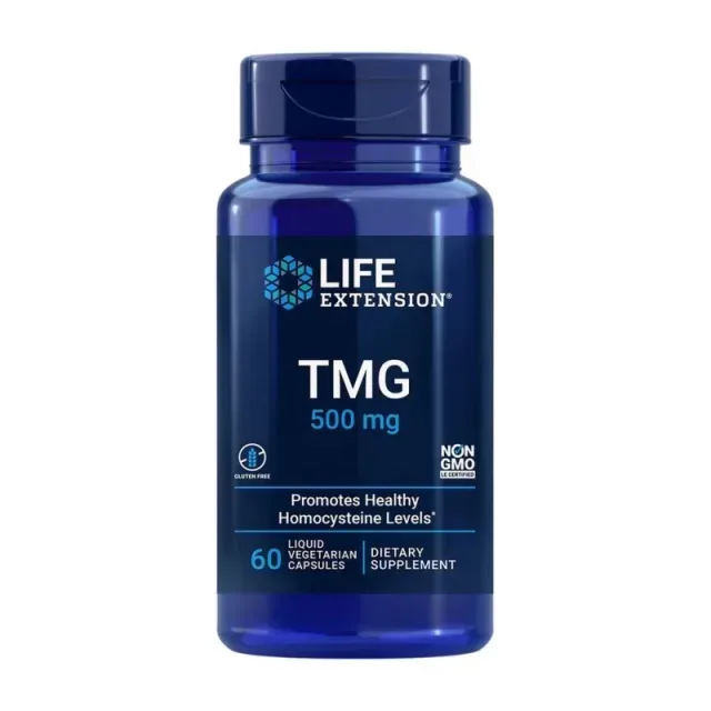 Триметилгліцин Life Extension TMG 500 mg, 60 вегакапсул для підтримки серцево-судинної системи