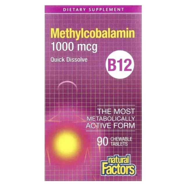 Витамин B12 Natural Factors Methylcobalamin 1000 mcg, 90 жувальних таблеток для поддержания нервной системы