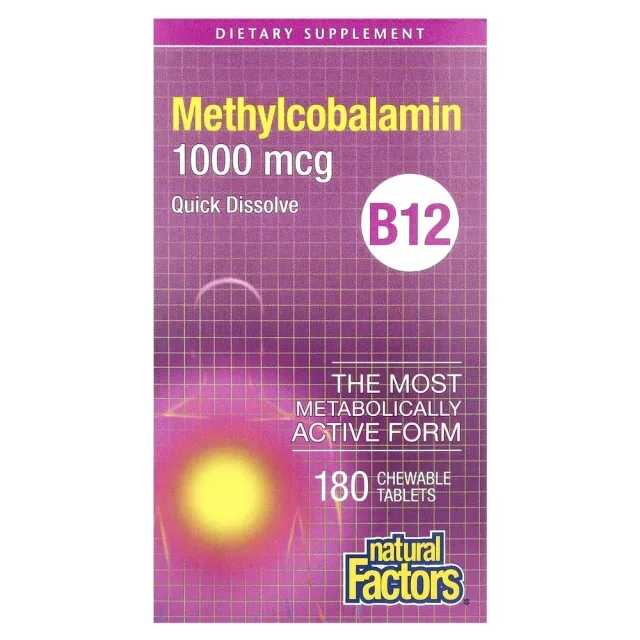 Вітамін B12 Natural Factors Methylcobalamin 1000 mcg, 180 жувальних таблеток для підтримка нервової системи