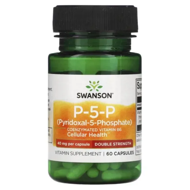 Витамин B6 Swanson P-5-P 40 mg Double Strength, 60 капсул для поддержки нервной и сердечно-сосудистой системы
