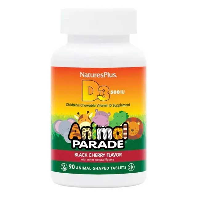Вітамін D3 для дітей Natures Plus Animal Parade Vitamin D3 Children’s 500 IU Chewables, 90 жувальних таблеток - Вишня