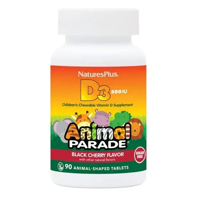 Вітамін D3 для дітей Natures Plus Animal Parade Vitamin D3 Children’s 500 IU Sugar-Free Chewables, 90 жувальних таблеток - Вишня
