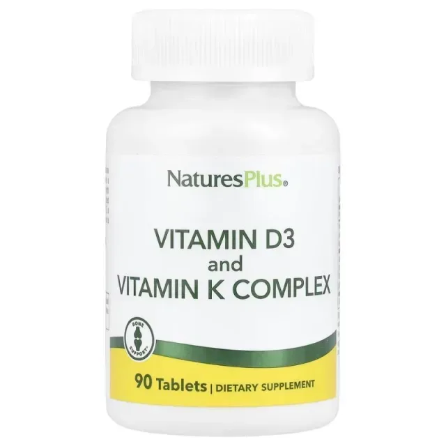 Вітамін D3 і K2 Natures Plus Vit D3 + Vitamin K Complex, 90 таблеток для підтримки кісток