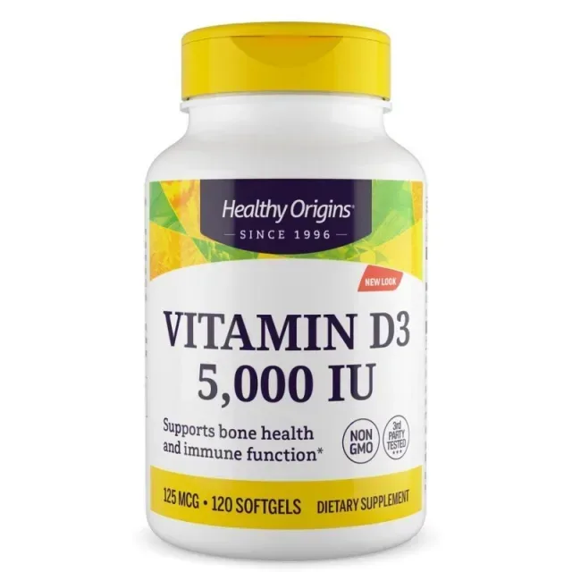 Витамин D3 с MCT маслом Healthy Origins Vitamin D3 5000 IU with MCT Oil, 120 капсул