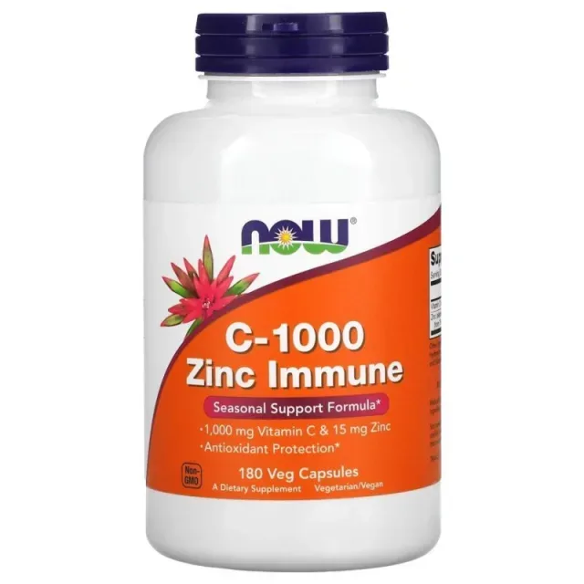 Витамин С и цинк NOW Vitamin C-1000 & Zinc Immune, 180 вегакапсул для улучшения иммунной системы