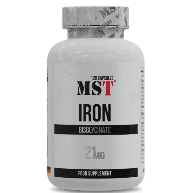 Вітамін С та залізо MST Nutrition Iron Bisglycinate, 120 капсул для профілактики залізодефіцитної анемії
